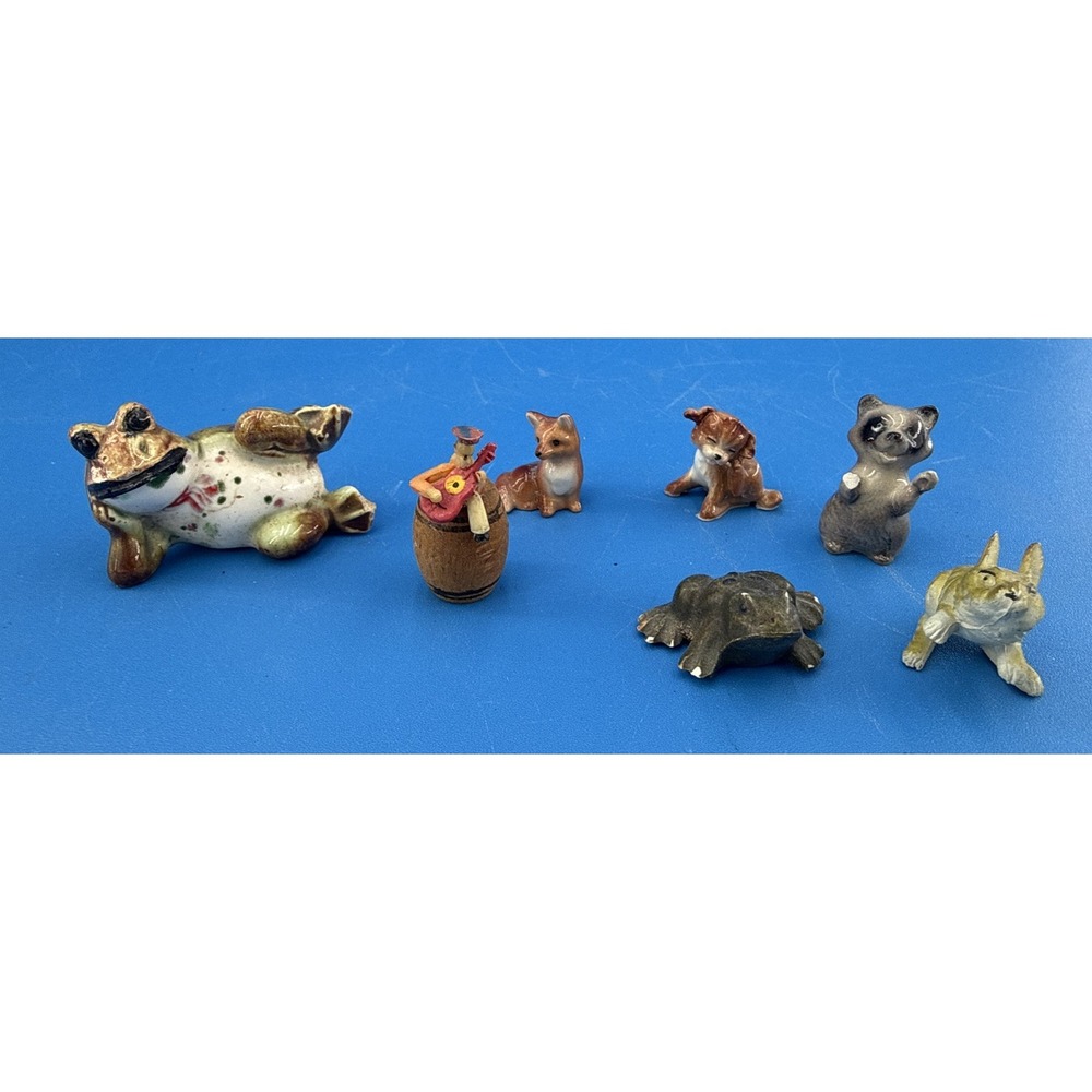 Lot of  7 Vtg  Mini Figures Trinkets Ceramic Porcelain Fox Raccoon Frog Rabbit